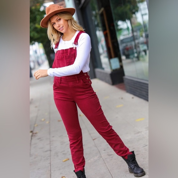 Feeling The Love Scarlet High Waist Denim Double Cuff Overalls - Picture 8 of 11